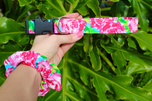 Hot Pink Floral Dog Collar