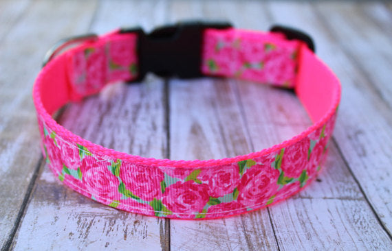 Hot Pink Floral Lilly Inspired Dog Collar