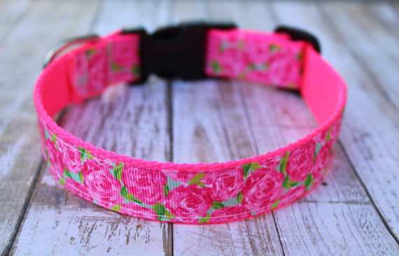 lily flower dog collar Hot Pink Floral Lilly Inspired Dog Collar – Lucy Lou's Designs
